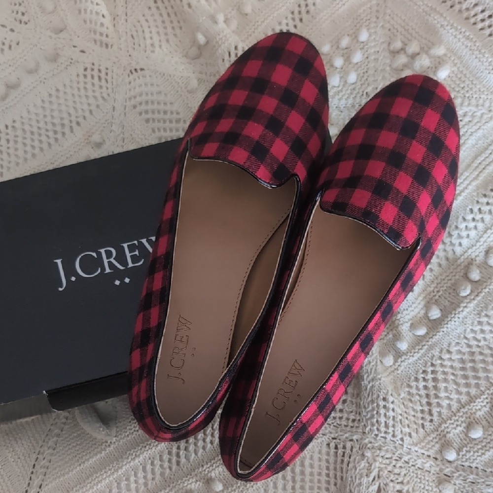 New! J. Crew Red and Black Checkered Flats